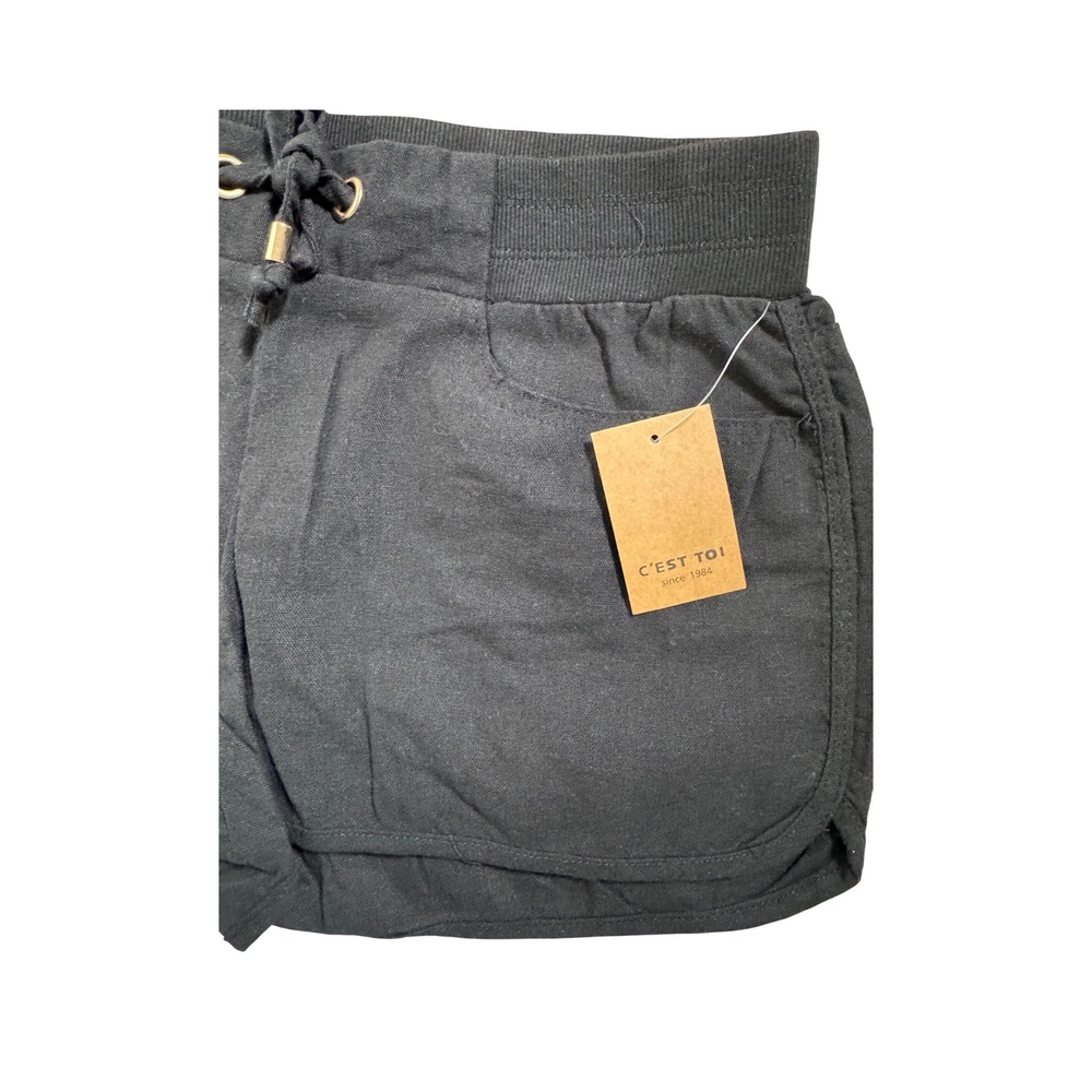 C'est Toi Womens Black Linen Blend Dolphin Shorts Drawstring Pockets TP549 Small - Picture 8 of 10